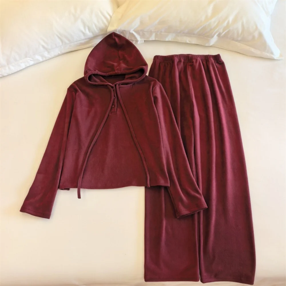 

Autumn Winter Warm Sleepwear For Sleeping Hooded Women's Pajamas Two-Piece Long Sleeve Nightwear Woman Pyjama-sets Pijama