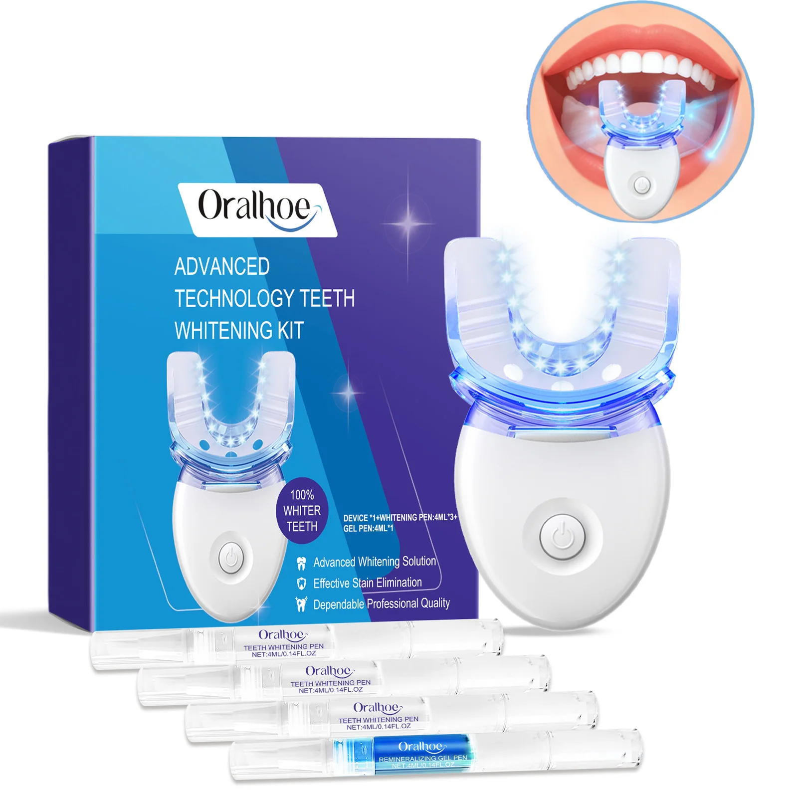 

Professional Teeth Whitening LED Light Kit with 4X Whitening Gel Accelerated Whitening System Blue Light Tool for White Smile