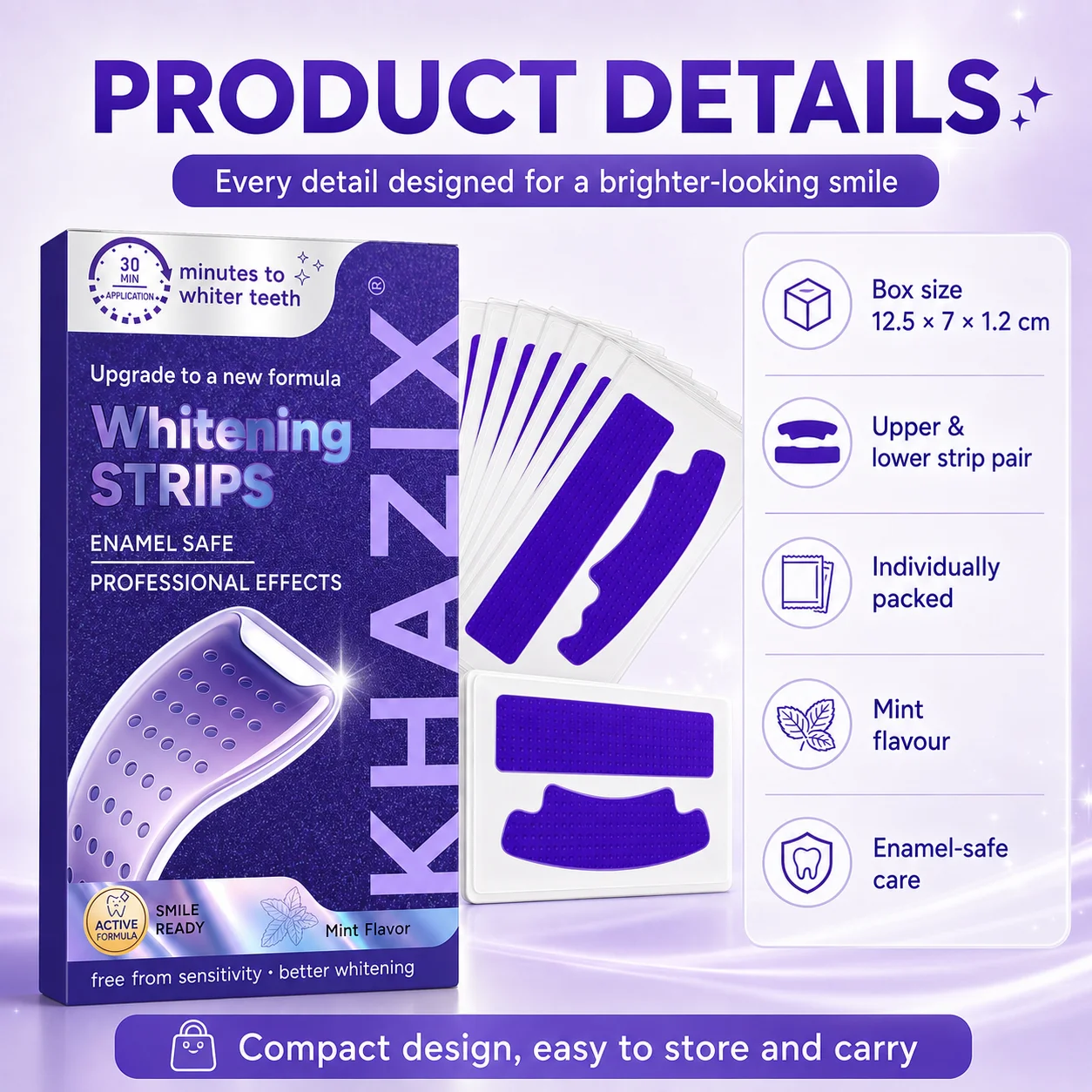 Zahnaufhellungsstreifen-Set 2/3/7 Stück, sanfte violette Aufhellungsstreifen für die Zahnschmelzpflege und strahlendere Zähne. – Detail 2
