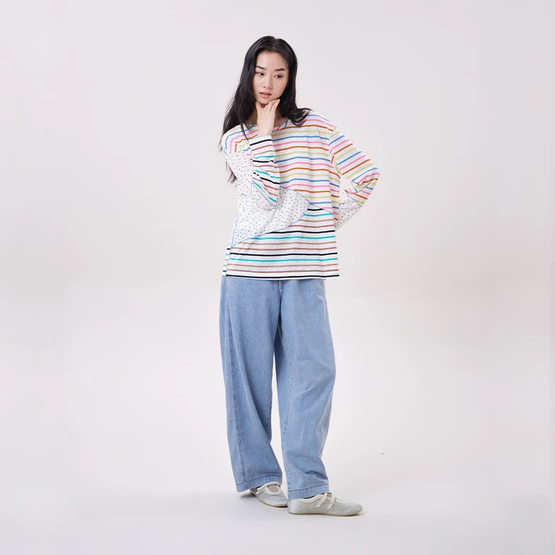 MOVEUP Curved Cut Jeans 2026 Summer Cool Antibacterial Thin Fabric Pants Loose Straight Wide Leg Casual Denim Trousers 3ELX40333