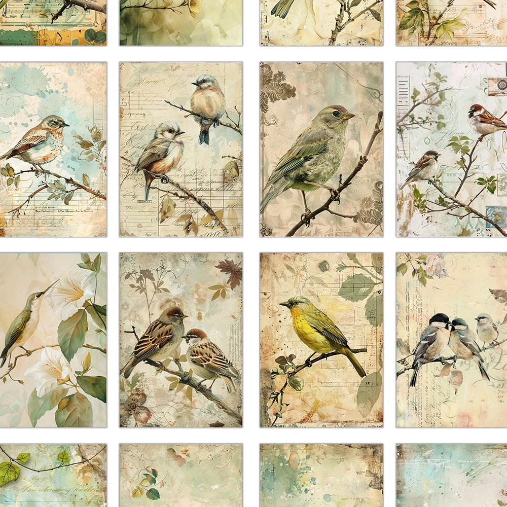 Collectible Vintage Greeting Cards - 32pcs Vintage Bird Collage Postcard Series,