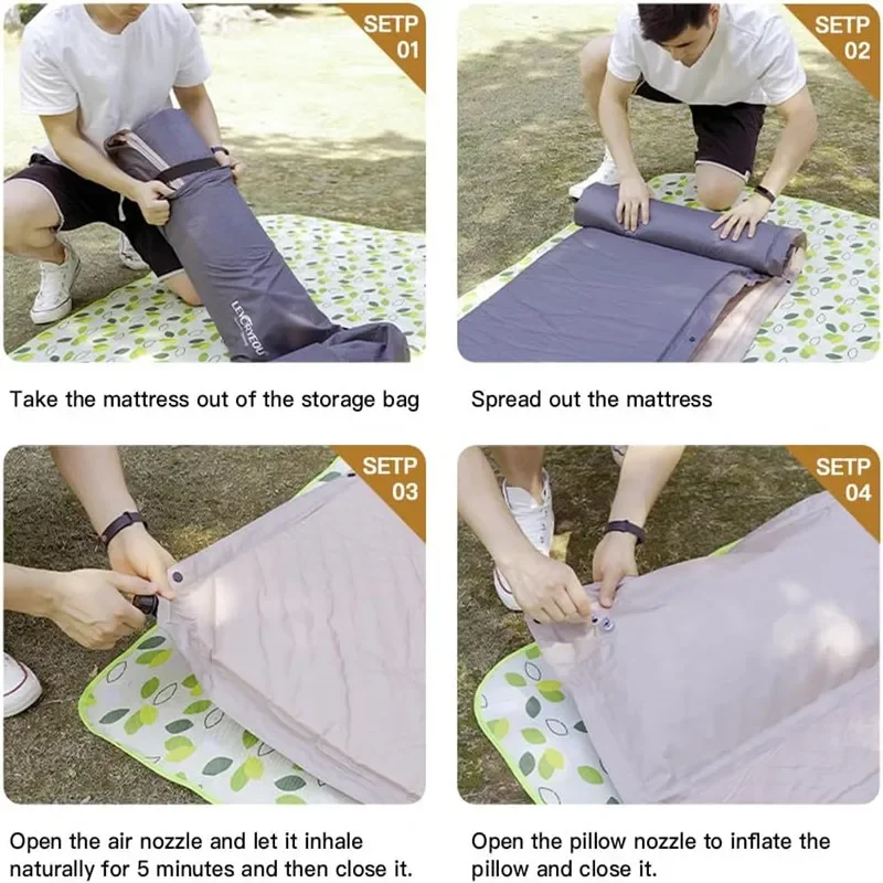 Waterproof Folding Sleeping Pad for Camping, Self-Inflatable Mattress, Hiking Air Bed, Thicken Bed, 5cm