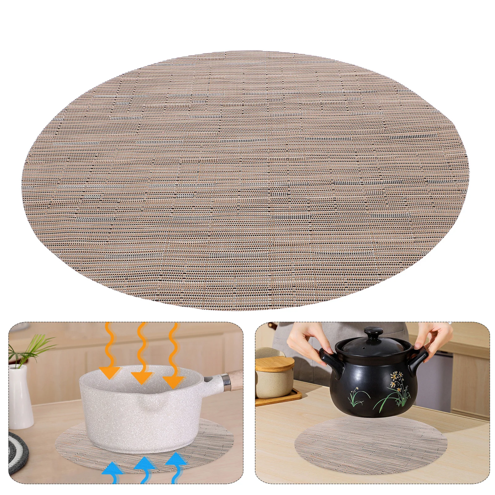 

Round Woven Placemat - Heat Resistant Kitchen Table Mat - Non Slip Dining Protector Pad - Easy Clean Insulation Mat for Modern