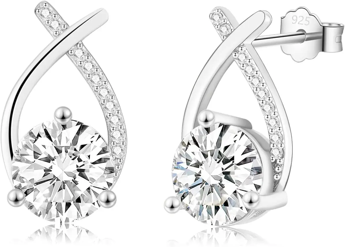 

Women Jewelry Silver Earrings Gold Stud Earrings for Women Girls, 925 Silver Earrings with 5A Zirconia