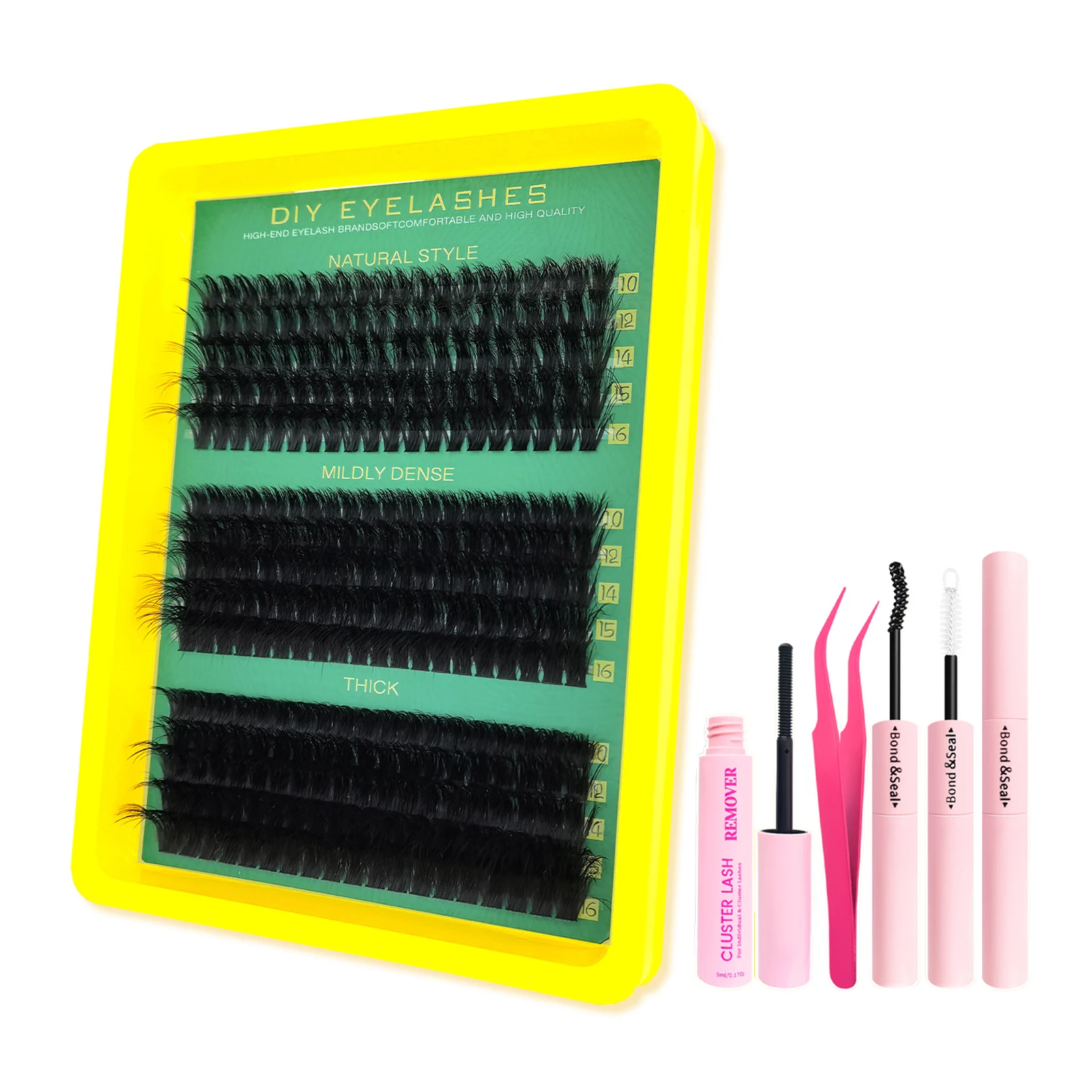 Diy conjunto de cluster de cílios postiços 60d/80d/100d cílios individuais cluster lash bond e selo removedor de cola de cílios postiços, pinças