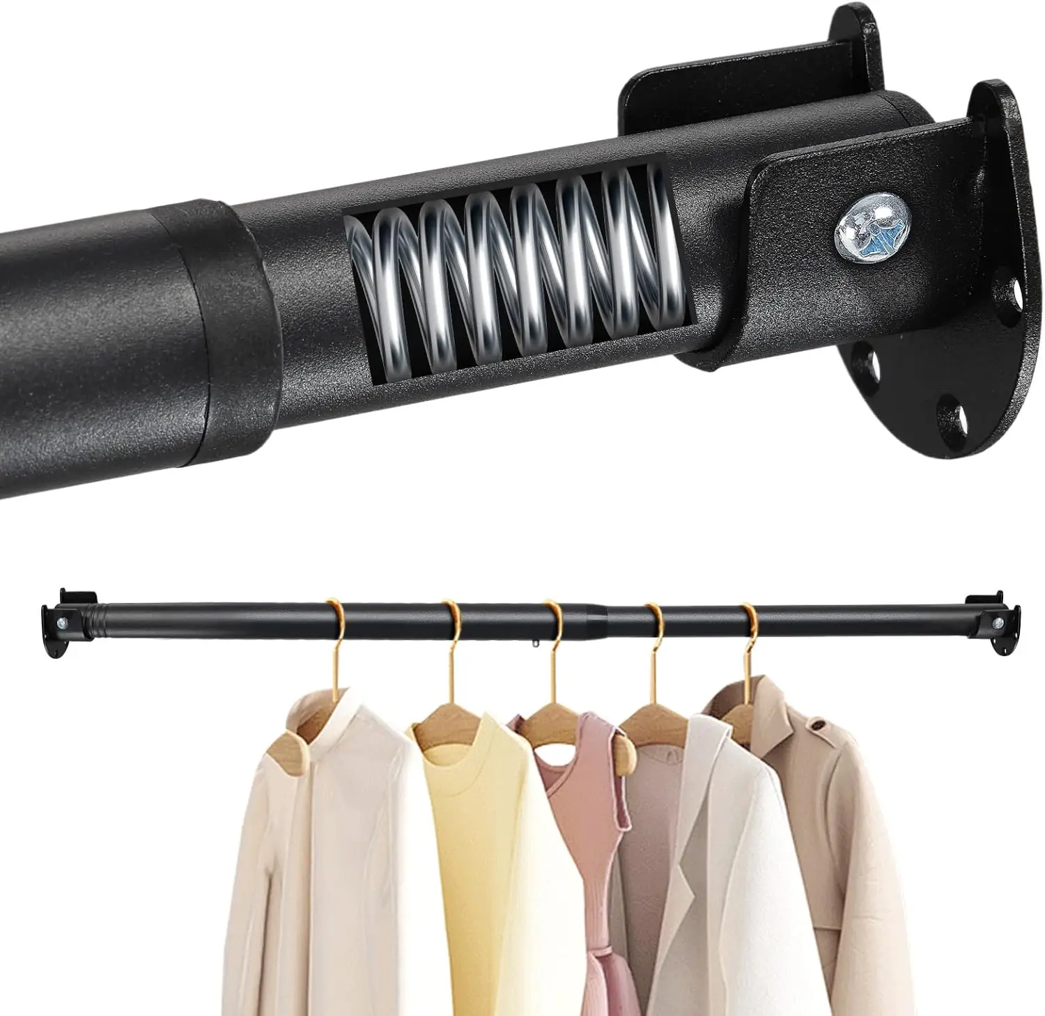 

17-39 Inches Stepless Spring Adjustable Closet Rod, Heavy Duty U-Shaped Hanging Rod for Wardrobe, Laundry Room, Bathroom and Windows