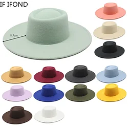 Chapeau Fedora à large bord pour femme, style britannique classique, chapeaux d'église en feutre, robe de mariée, casquette de jazz, mode automne et hiver, 9.5cm