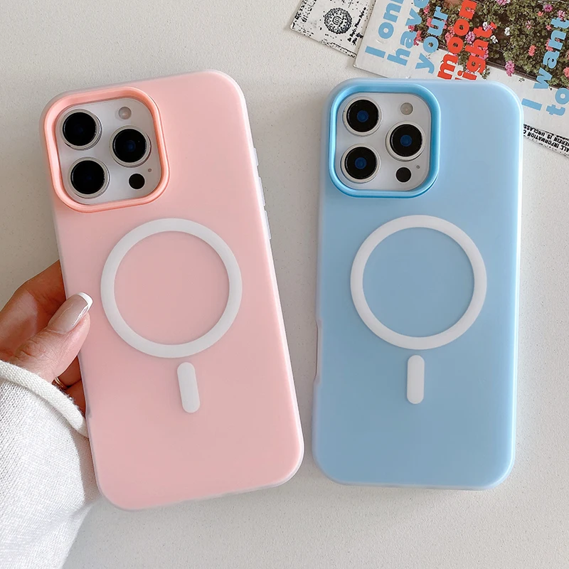 Candy Color For Magsafe Magnetic Wireless Charging Case For iPhone 16 15 13 14 11 12 Pro Max 16 Plus 2 in 1 Matte Silicone Cover