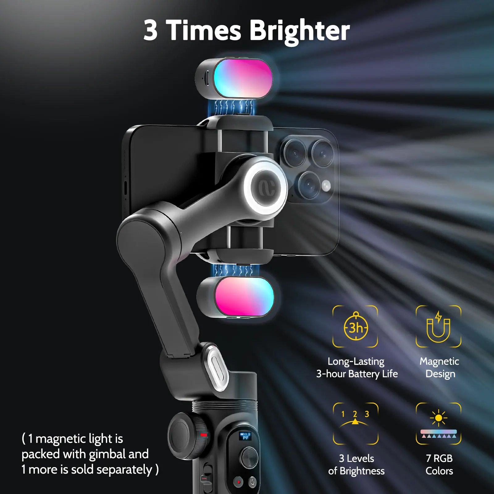 AOCHUAN Smart Xpro SmartPhone Gimbal Stabilizer With RGB magnetic fill light Professional 3-axis stabilizer For iphone Android