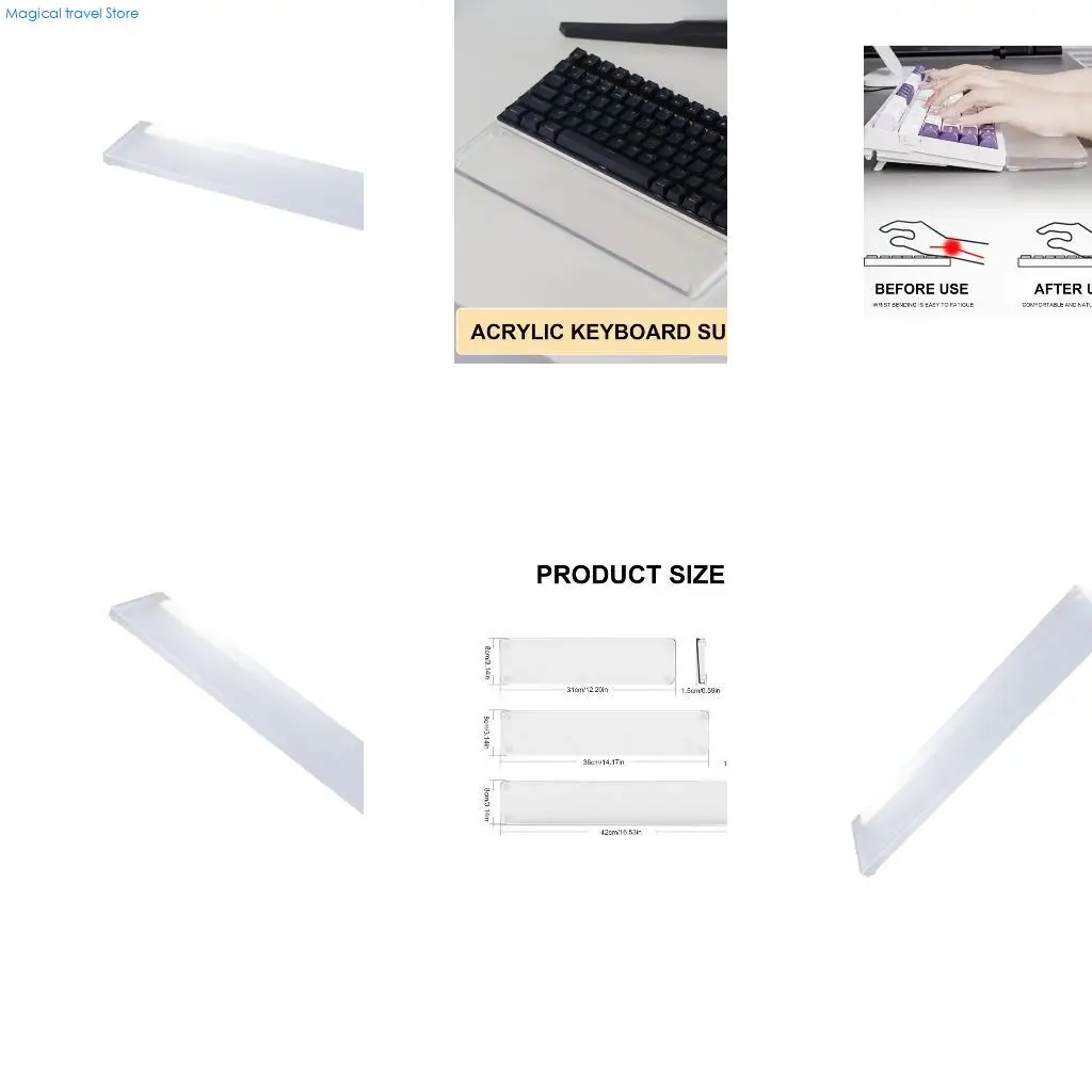 N2UB Acrylic Keyboard Wrist Rest with Ergonomic Hand Support Clear Wrist Support Pad for Long Typing Hours
