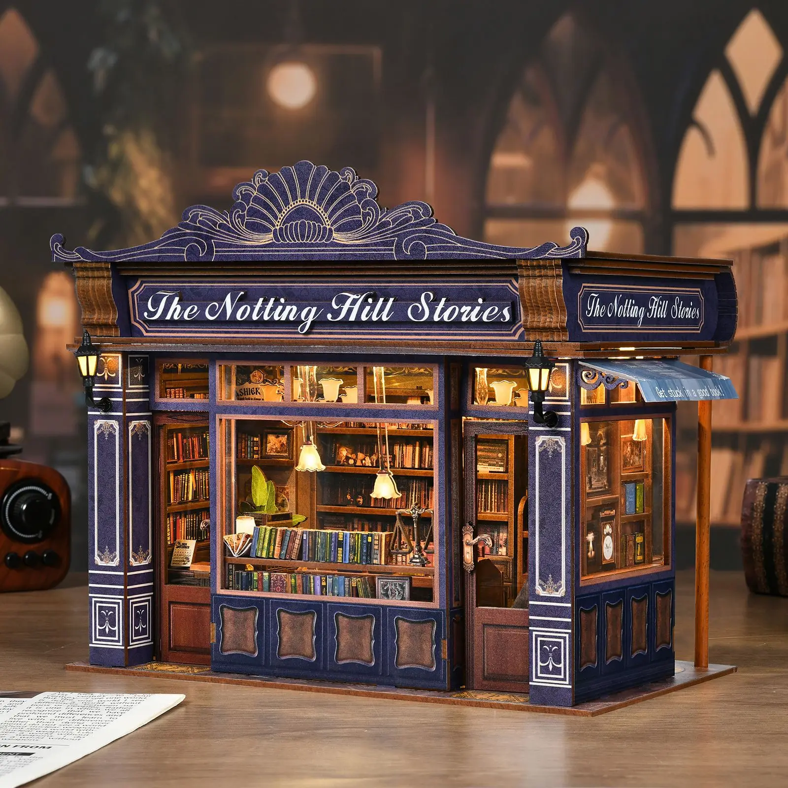 Notting Hill Bookstore handmade DIY hut model bookstand 3D puzzle miniature scene creative gift building block toys