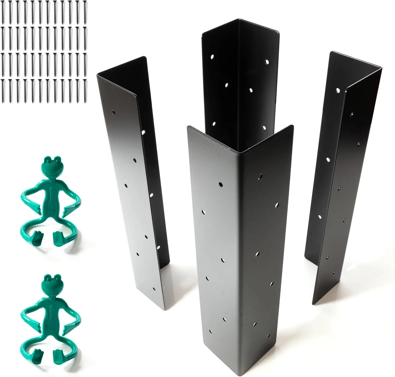 Outdoor Garden Bed Corner Brackets, Steel, Black, Weather Resistant and Heavy-Duty Rustproof, with Screws and Plant Ties