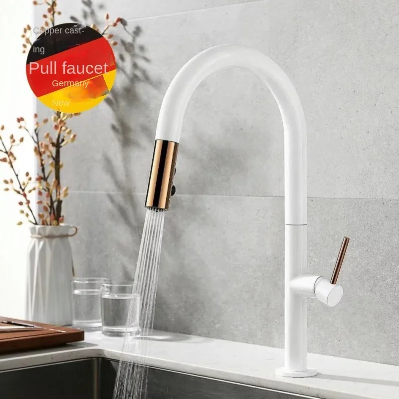 Brass pull hot and cold water dishes pull kitchen dishes White rose kitchen faucet, water tap