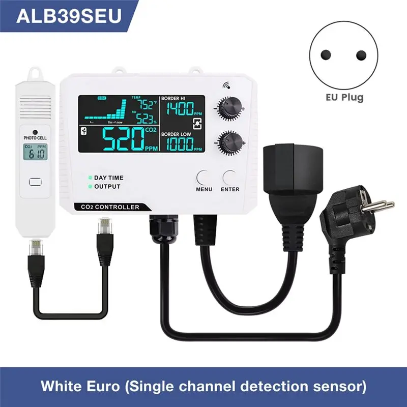 A84X-Carbon Dioxide Controller Single Channel Split Probe CO2 Monitor CO2 Pressure Reducer Valve For Greenhouse EU Plug D