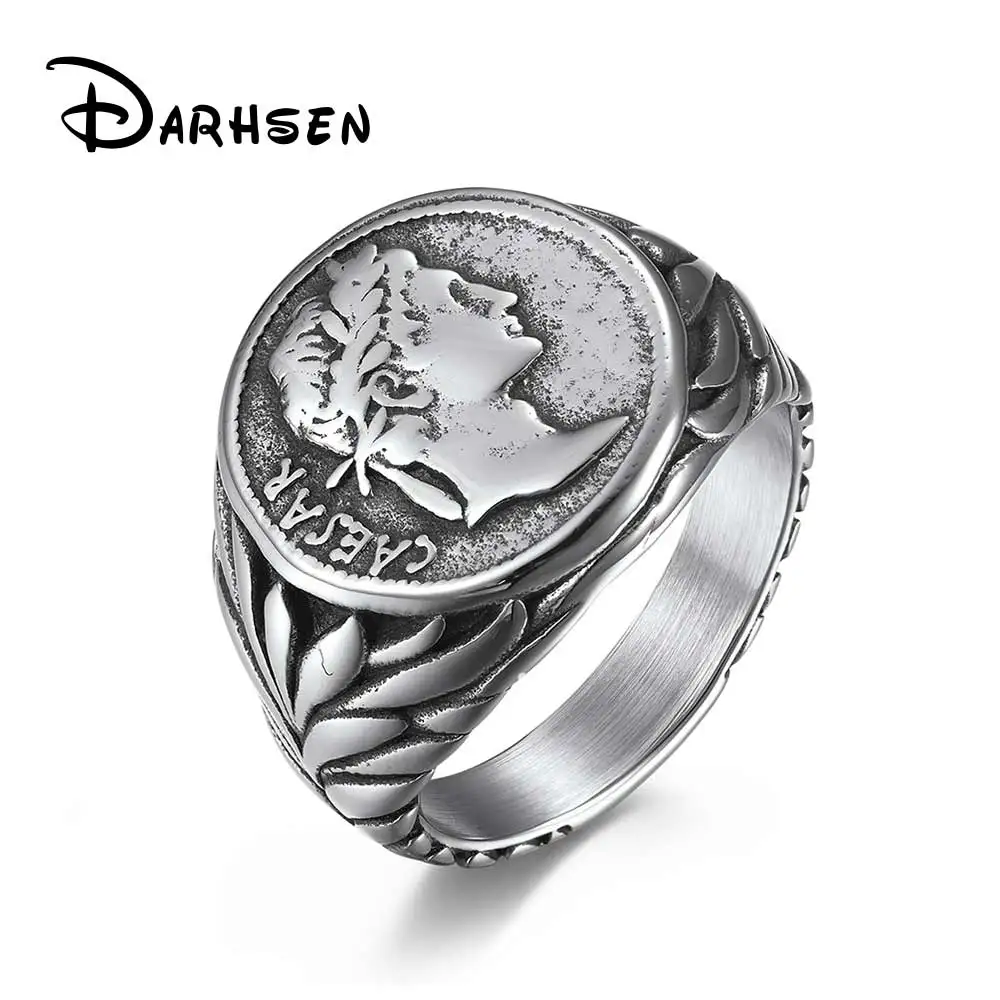 Mens Roman Empire Caesar Rings Silver Gold Color Stainless Steel Fashion Man Jewelry Anniversary Gift size 7 8 9 10 11 12