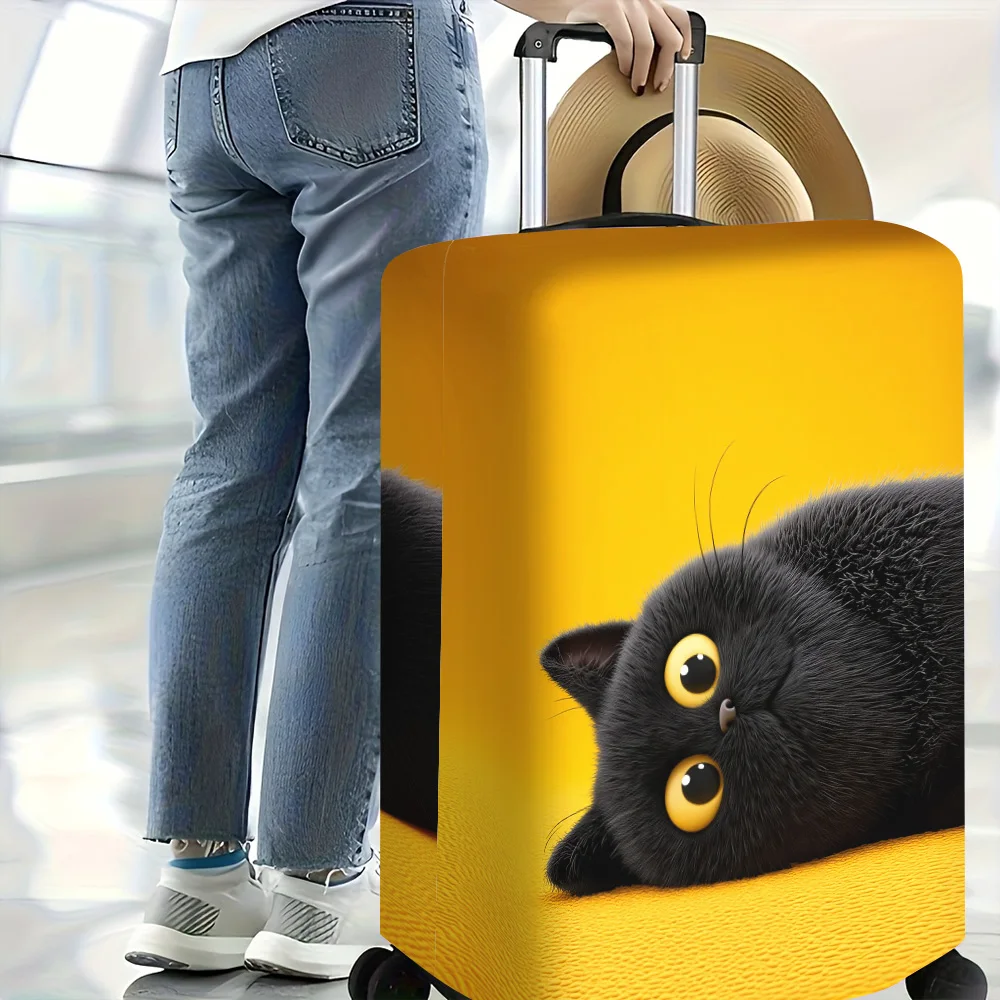 1 PC Furry Black Cat Print Luggage Cover for Luggage Sizes 18 – 32 Inches; Dust and Elastic Travel Accessories to Effectively