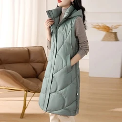 2024 Autumn Winter Women Sleeveless Waistcoat Warm Puffer Jacket Ultra Light Mid Long Down Cotton Vest Female Outwear Casual Top