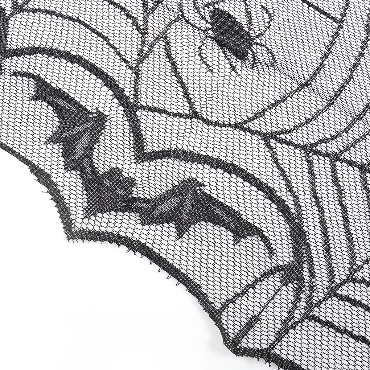 

122x244cm Halloween Tablecloth Spider Web Bat Decor Texture Easy to Clean Reusable Table Cover for Scary Scenes Black