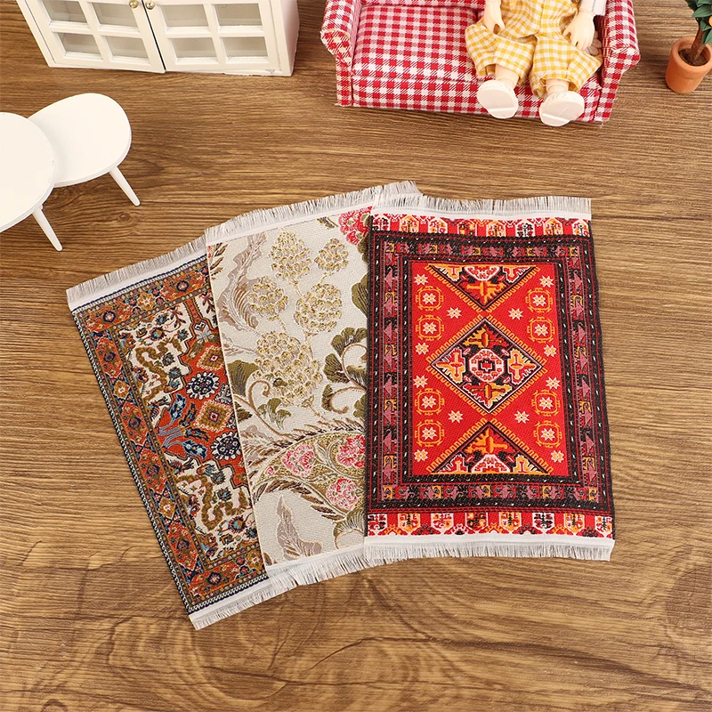 Different Types 1:12 Living Room Decor Dollhouse Handmade Woven Mini Floor Rug Cover Carpet for Dolls House Bedroom Bathroom