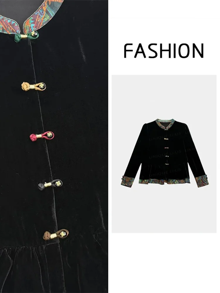 

Ele New Chinese Sle Velvet Jaet with Button Details Slimming Faionable Commute Women's ort Outerwear Coat