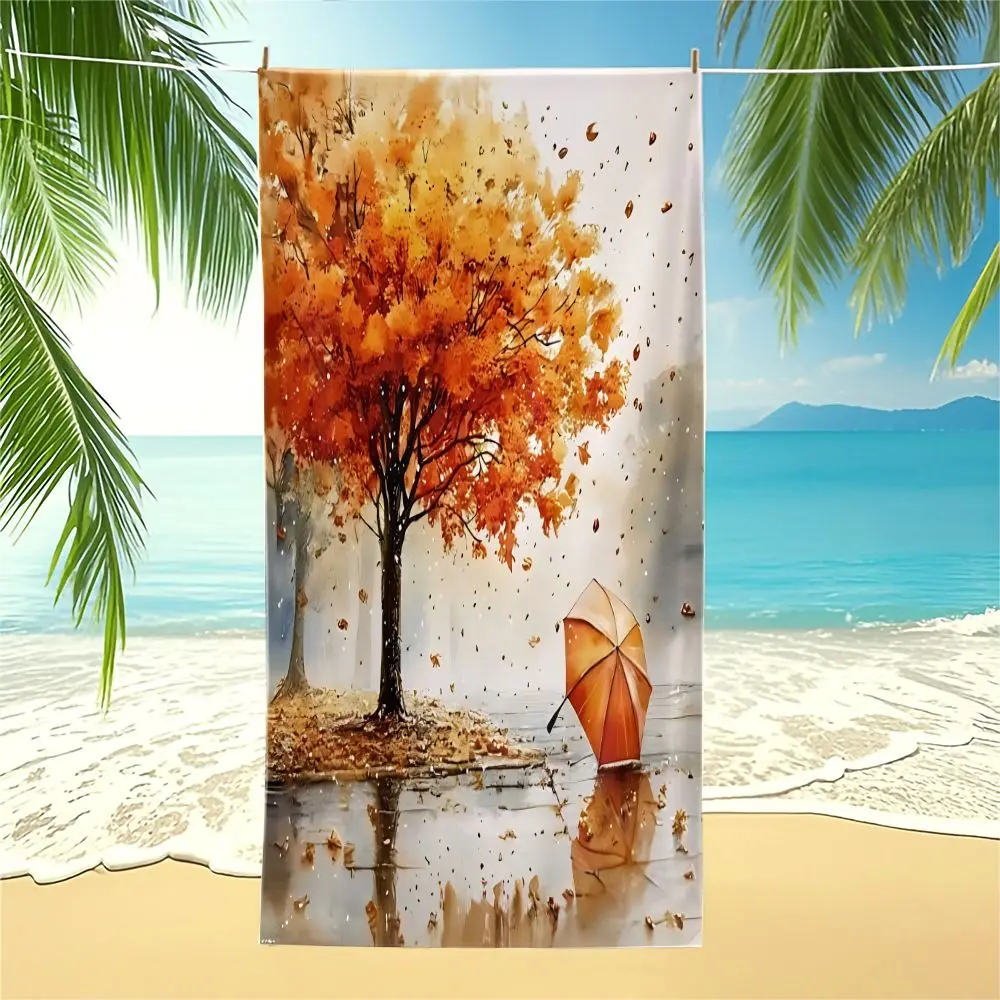 Autumn Tree Umbrella Beach Towel Pool Towel Camping Towel Bath Towel Blanket HD Digital Print Scenic Holiday Swim Towel