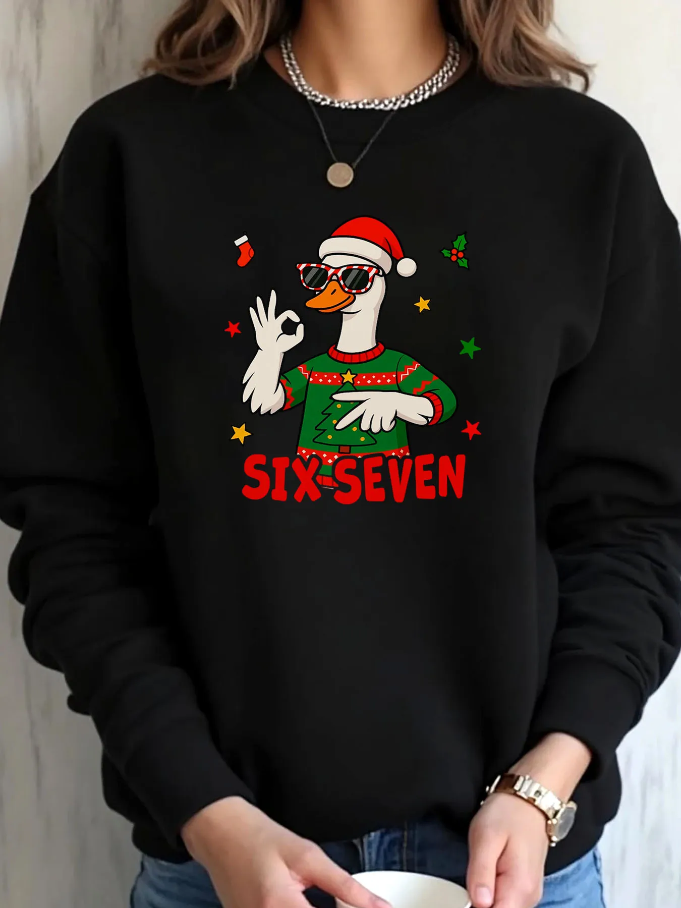 

Женская толстовка больших размеров с рождественским принтом утки Six Seven Outdoor Wear