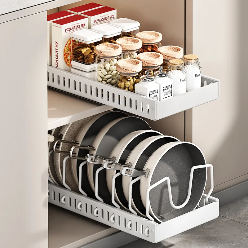 

Expandable Pot and Pan Organizers Rack Kitchen Cabinet Storage Rack Pull-out Spice Pantry Shelves Slide Out Kitchen Organizer