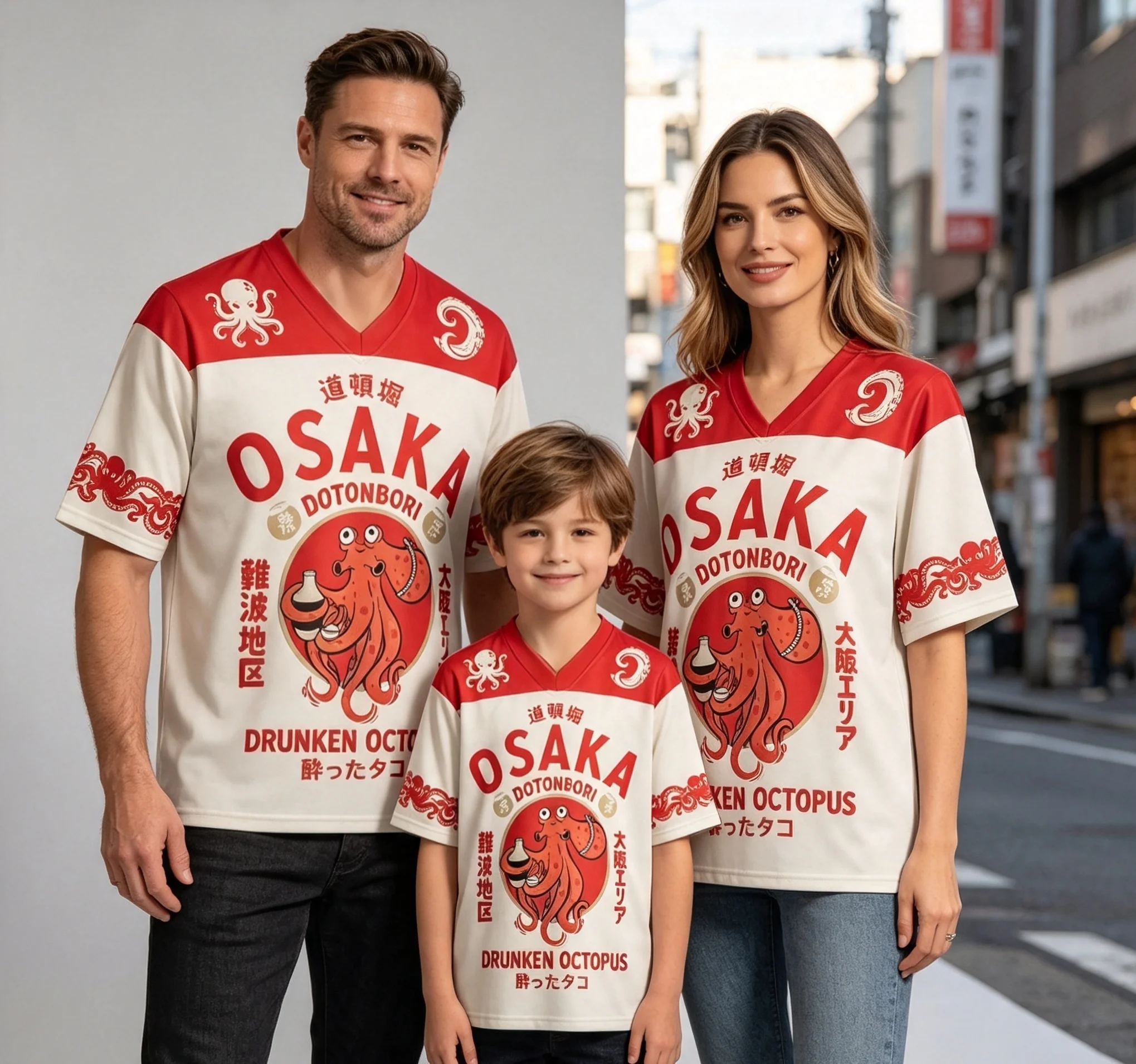 Parent-child Polyester Short Sleeve Top Japanese Animal Graphic V Neck Quick Dry Lightweight Outdoor Fitness Summer Fashion Tee