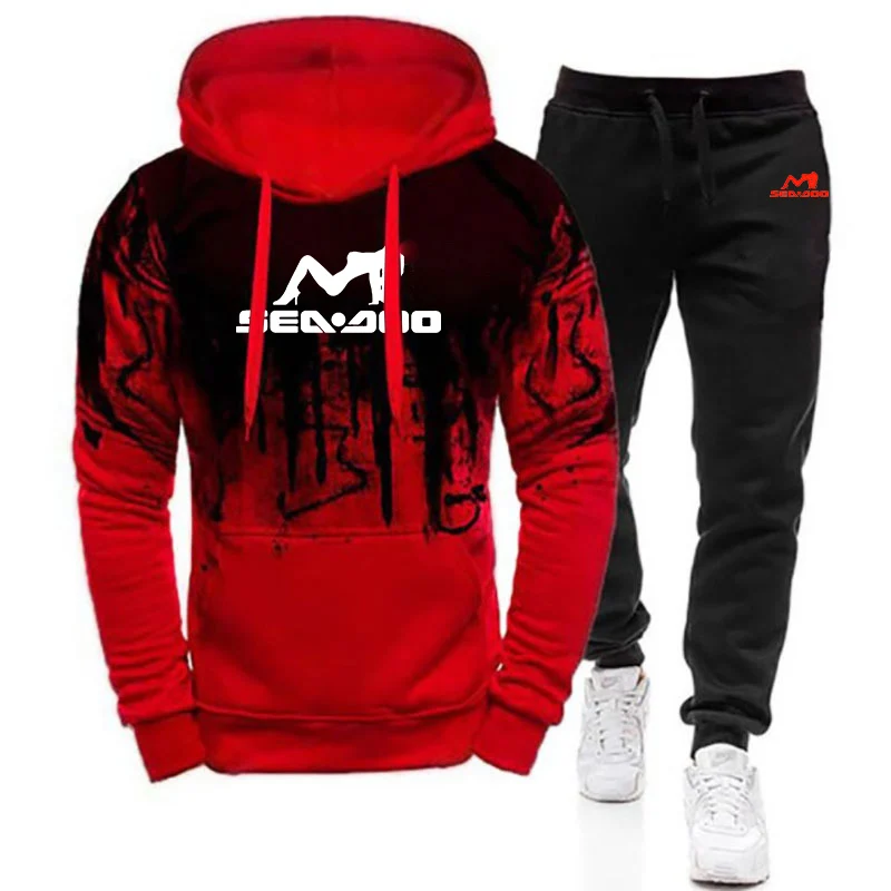 Sea Doo Seadoo Moto Logo Print Anti Collision Shirt Gradient Color Drawstring Hoodies Leisure Sports Long Pants Suits