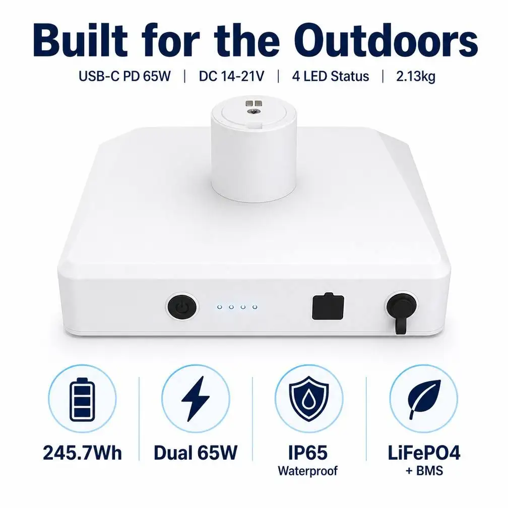 Starlink Battery Pack 245.7Wh 76800mAh Li-Polymer IP65 Dust Water Resistant 65W USB-C PD Fast Charge Pass-Through Wireless Power