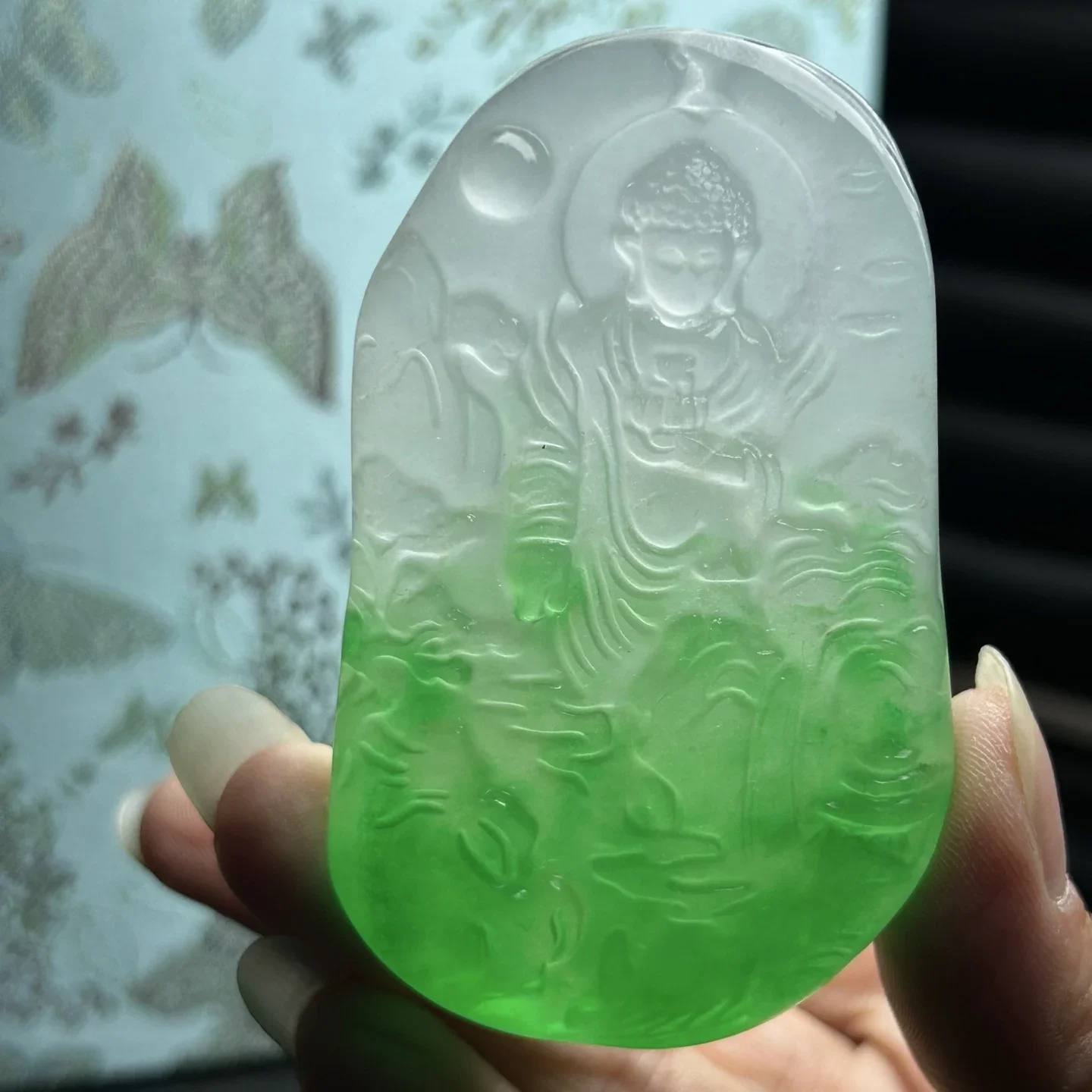 Real Natural High Ice Green Jade Jadeite amulet Pendant&Necklaces Vairocana Buddha