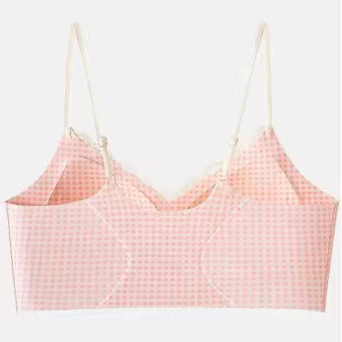 Traceless Deep V Bra Korean Lace Wireless Bra Polka Dot Grid Pattern Shockproof Push Up Underwear Lingerie Cartoon Rabbit Bear