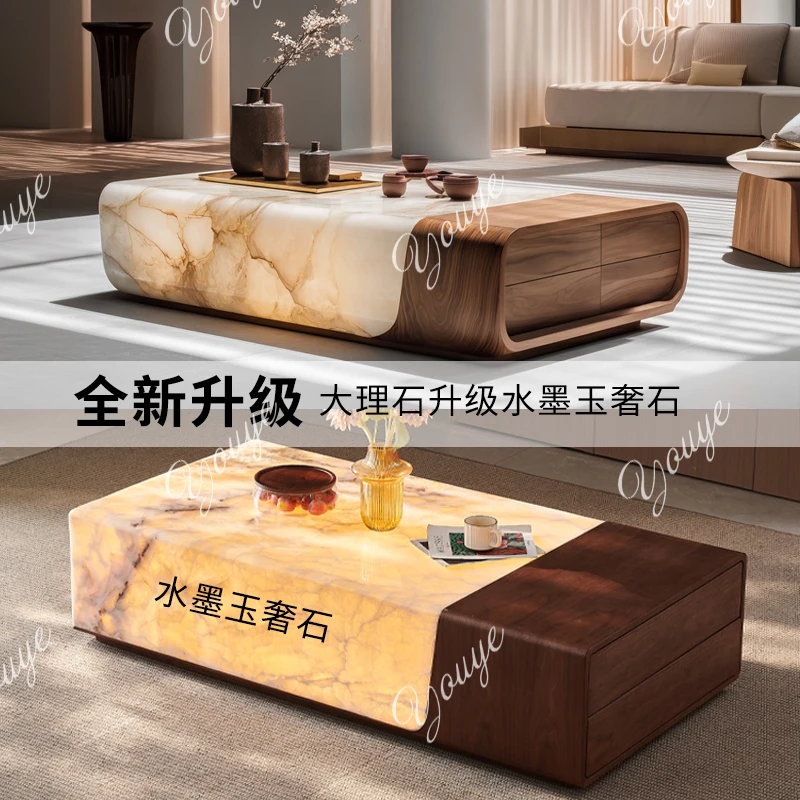 Natuurlijke marmeren lichtgevende salontafel, lichte luxe high-end grote design salontafel in de woonkamer met vlakke vloer