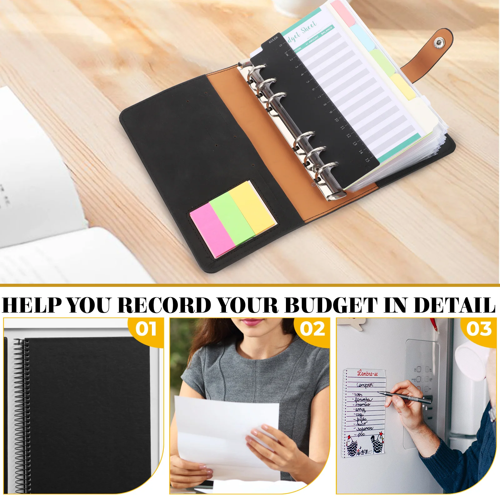 

Budget Binder Loose Leaf Notepad Stainless Steel PVC Paper Portable Expense Tracking Sheets Money Recording Decorative