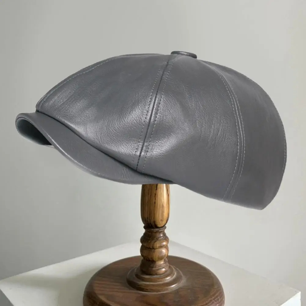 Męski Beret z szerokim rondem, okrągły, kopułkowy, wiatroszczelny, Retro, ośmiokątny, malarz, sztuczny skórzany kapelusz, modne akcesoria na głowę