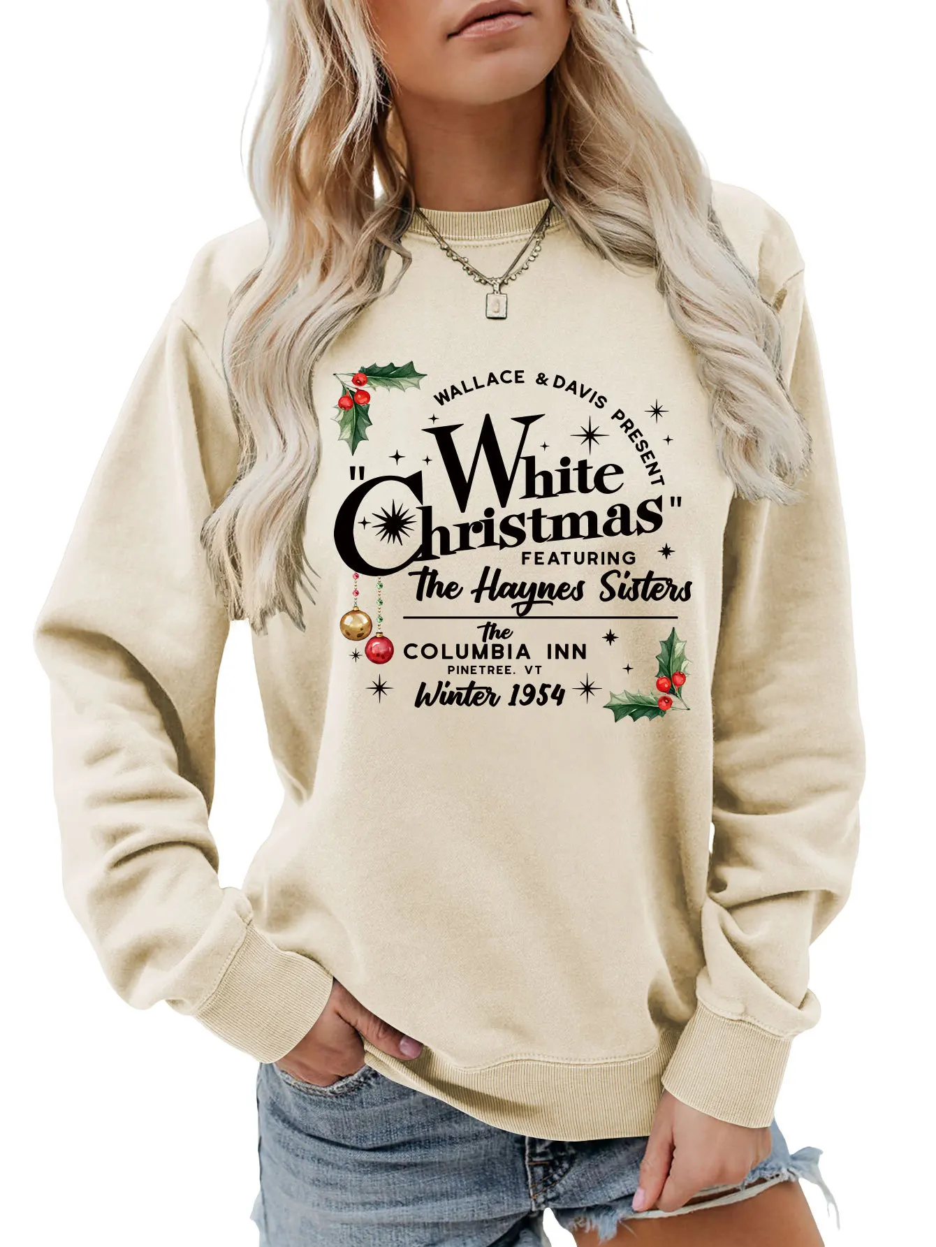 Fall new crew-neck long-sleeved T-shirt hoodie WALLACE DAVIS PRSENT WHITE print loose casual top to match women's fashion pullov
