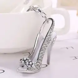 1PC Alloy Key Ring High Heel Shoe Keychain Rhinestone Crystal Purse Car Key Chain Gift Girl Bag Decorative