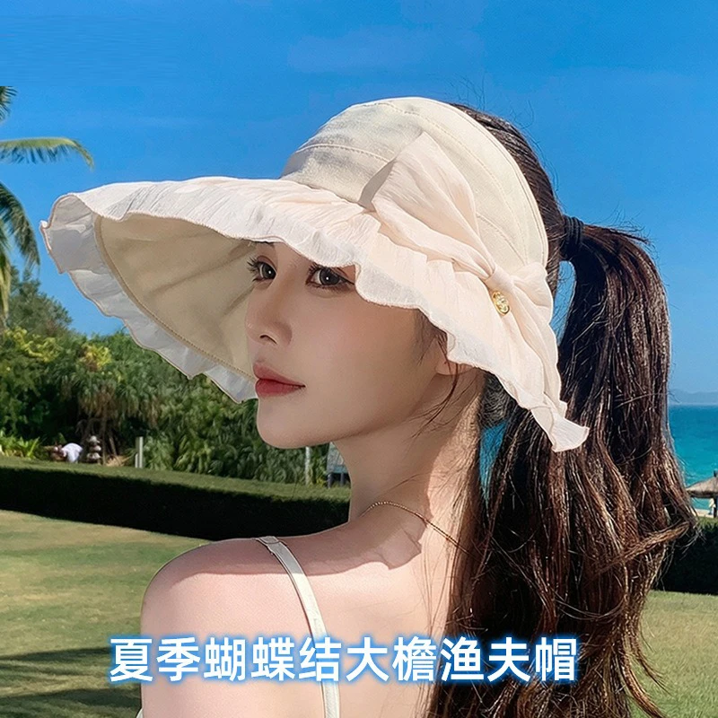 

Summer outdoor sun protection hat-stylish and versatile with a bow knot design open crown and wide brim for sun protection