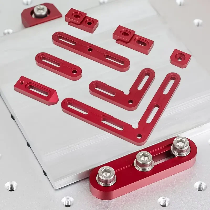 90° CNC Corner Clamp Jig with 6061 Aluminum Positioning Strip Durable Lock Bar for T-Slot Baseboard Fixtures & CNC Alignment