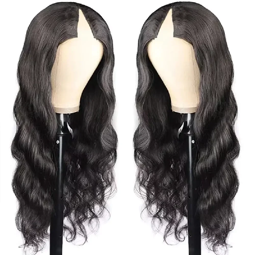 32 Inch V Part Wig Body Wave Human Hair Wig Pre Plucked Brazilian Human Hair Natural Color 250% Density U Shape Wig