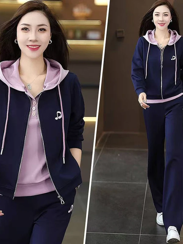 

Faionable plus Size Hoodie Set Loose Wide Leg Pants Two Piece Suit Casual High Waist Long Sve Polyester Spring Autumn