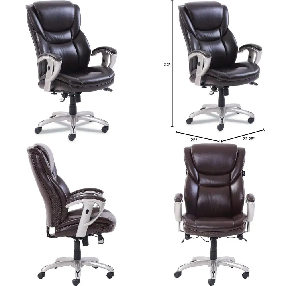 

Executive Task Chair, Supports Up to 300 lbs, Adjustable 19-22 Seat Height, Brown Upholstery, Silver Base