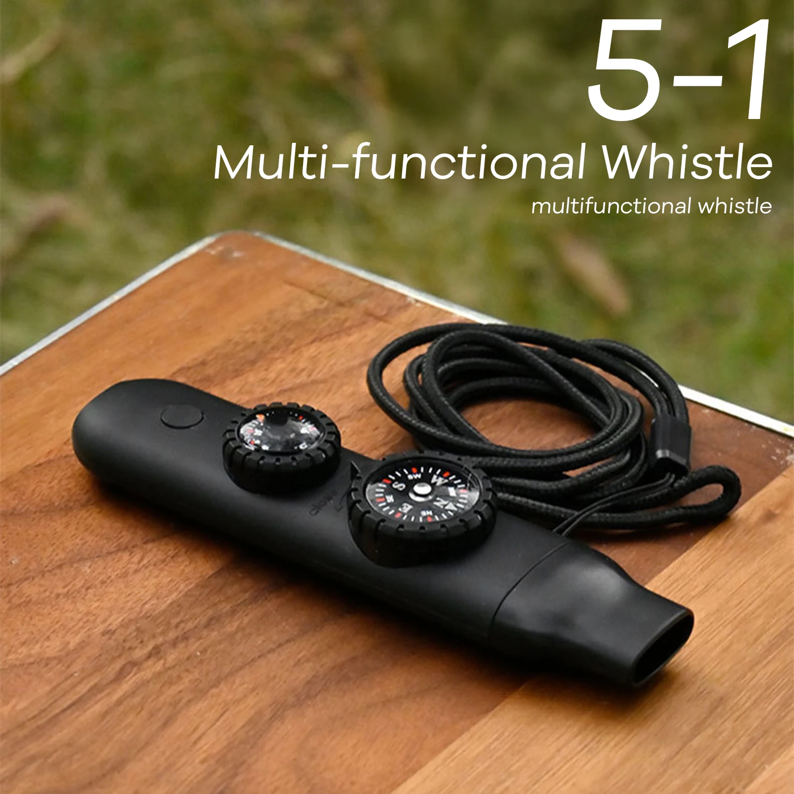 7-in-1 Survival Whistle with LED Light Compasses Thermometer for Outdoor Emergency Hiking Camping Fishing Multi Tool Safety Gear