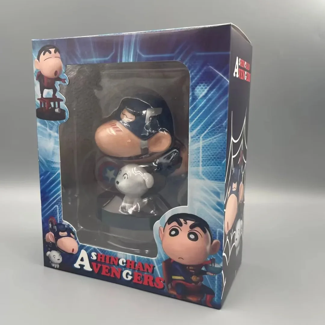 

Anime Crayon Shin-chan Cos Captain America Q Version Action Figure PVC Model Toys doll Desk Decor Collection Gifts boxed