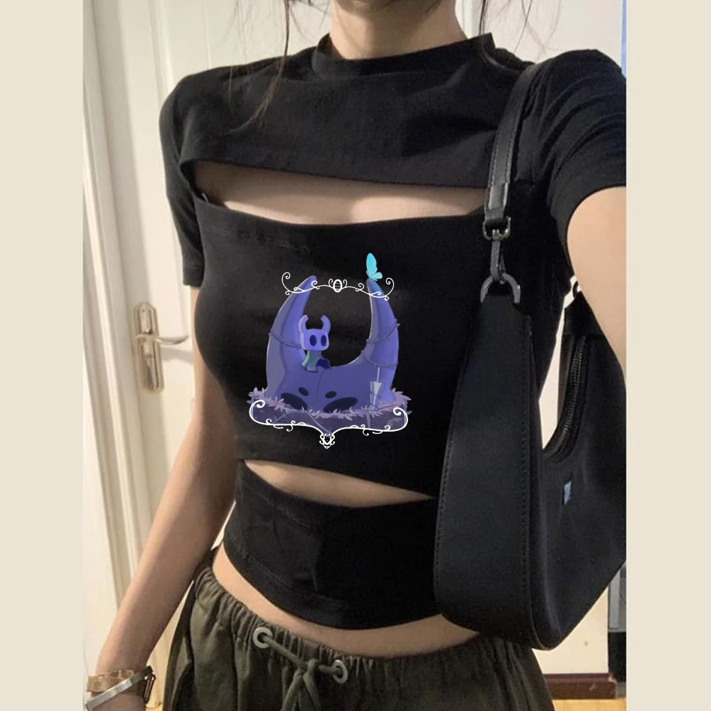 Hollow Knight crop top shoujo alternative  scene  goth gyaru cute tshirt graphic 2000s cheap dollette gyaru