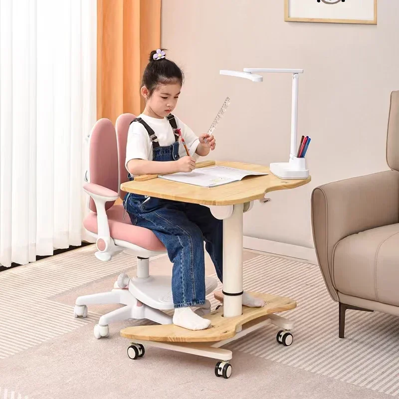 Solid Wood For Children With Adjustable Height Learning Desk Portable Mobile Desk With Wheel For Students