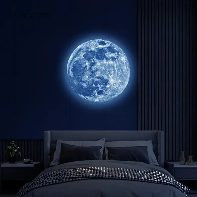 Aesthetic 3D Luminous Moon Wall Sticker Glow in The Dark Fluorescent Sticker PVC Home Kids Room Decals Wall Decor Wallpaper