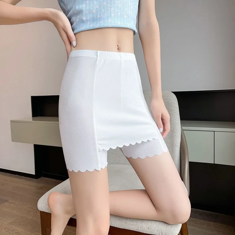 Ice Silk Double Layer Safety Pants Covering Triangle Area Summer Thin Style Traceless Underpants Lace Safety Pants Full Pants