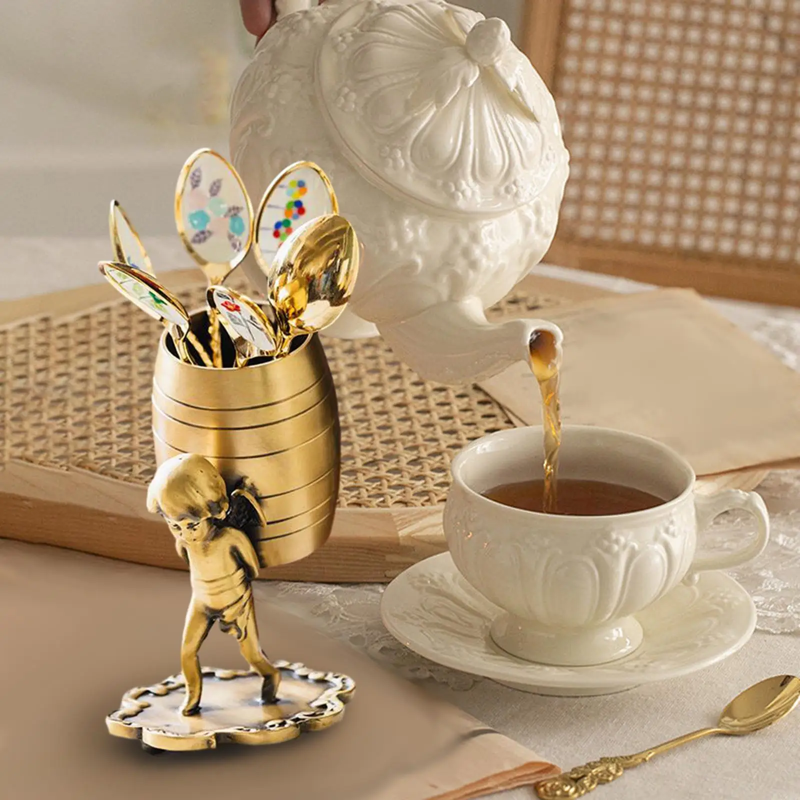 Angel Carries A Basket Statue Coffee Spoon Holder Kitchen Organizer Retro Style