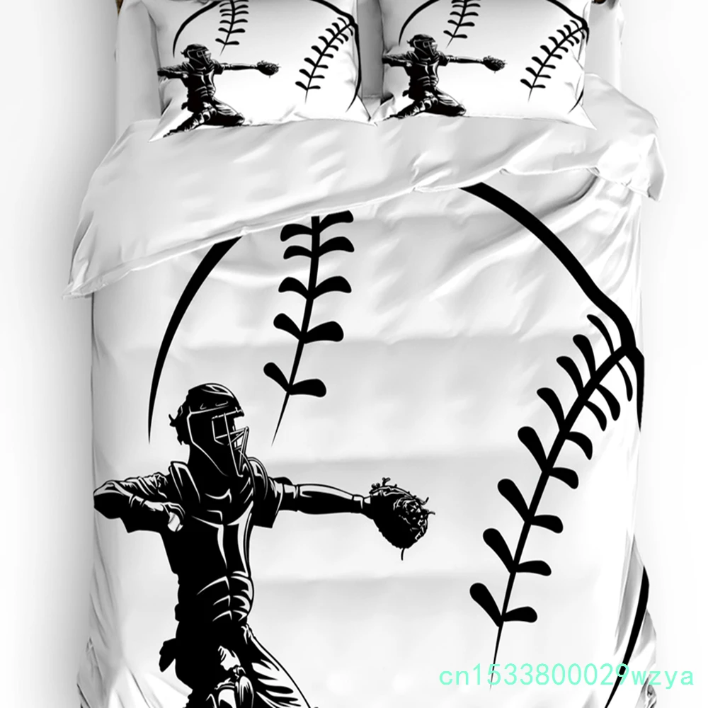 Baseball Catcher Baseball Player Black White 3pcs Bedding Set For Double Bed Home Textile Duvet Cover Quilt Cover Pillowcase